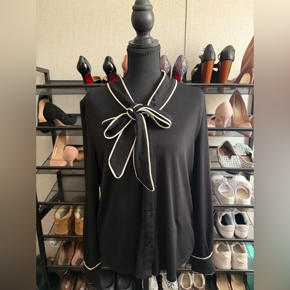 Adrianna Papell Black Blouse with White Accents